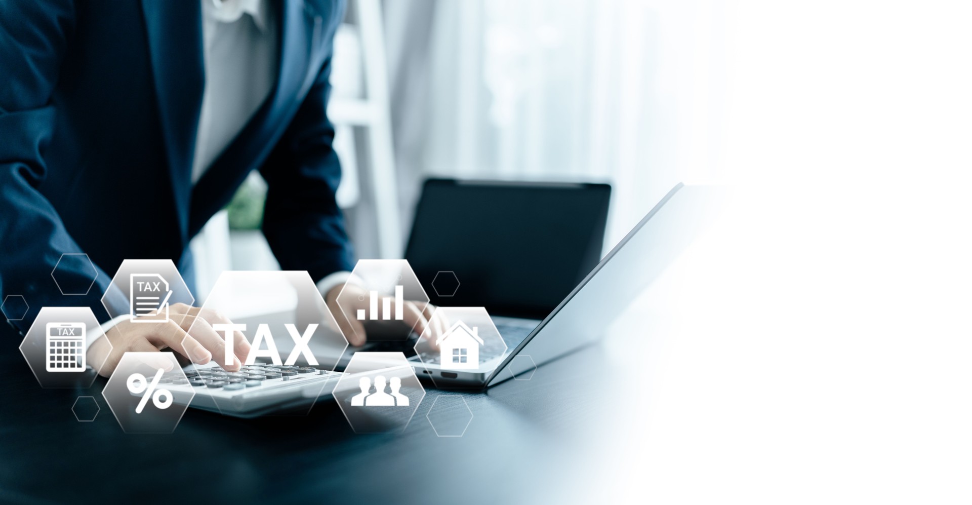 E-Filing, Taxpayer using a laptop to file taxes personal income, Tax Return form online for tax payment. Government, state taxes. Data analysis, paperwork, reports. Calculation tax return.